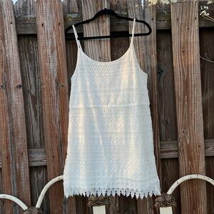 DIVIDED L Women's White Lace Slip Mini Dress with Scalloped Hem